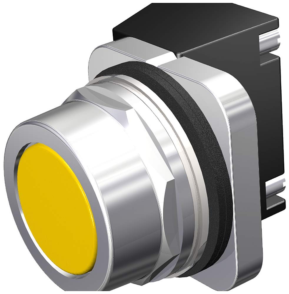Siemens 52PA8A4A Heavy Duty PushButton Unit, Water and Oil Tight, Assembled Contact Block, 30mm, Flush Cap, Yellow, 1 NO + 1 NC Contact Type