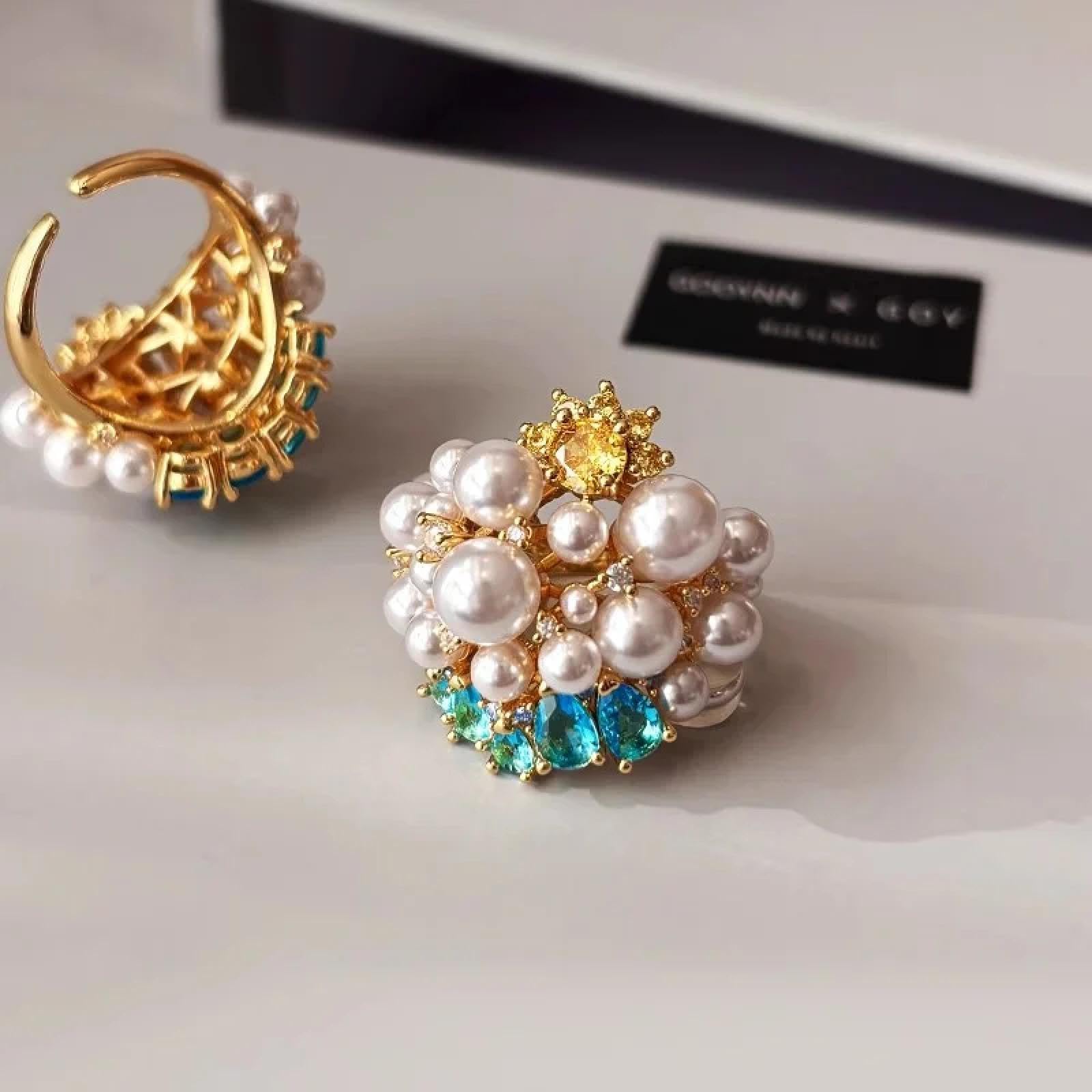Ring Ringe Damen Bijouterie Herren Vintage Öffnung Verstellbarer Perlen Zirkon Ring Für Frauen Nischen Design Einzigartiger Exquisiter Schöner Personalisierter Zeigefingerring