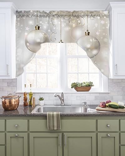 Jolunifun Cortinas de Navidad, cenefa de cocina, cenefa con dobladillo para barra, paneles de cortina para dormitorio, sala de estar, baño,