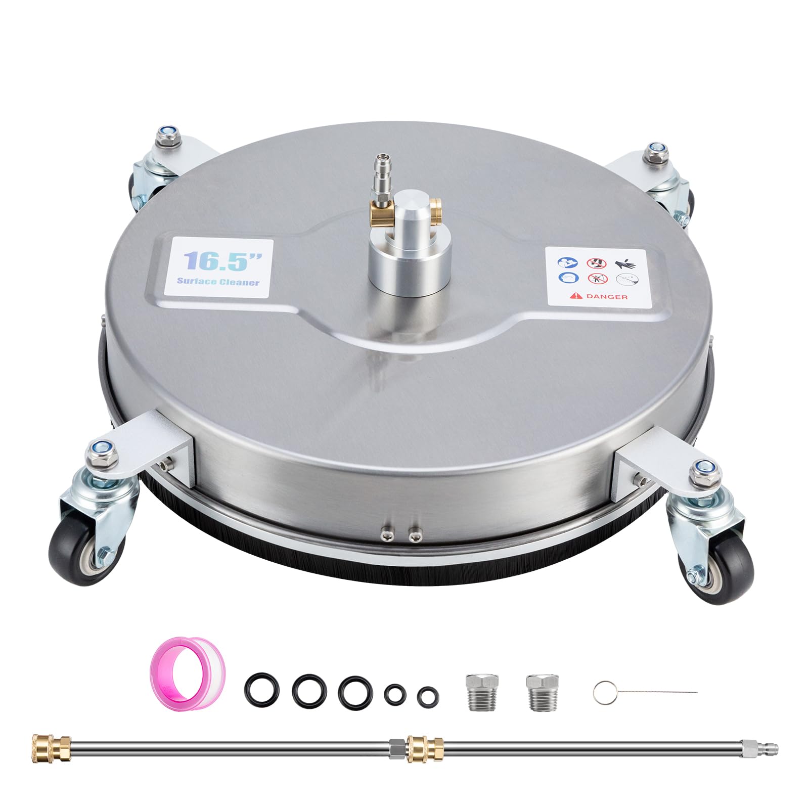 16.5" Pressure Washer Surface Cleaner with 4 Wheels, Stainless Steel Surface Cleaner, Pressure Washer Attachment for Concrete, Patio, Sidewalk, Deck and Driveways