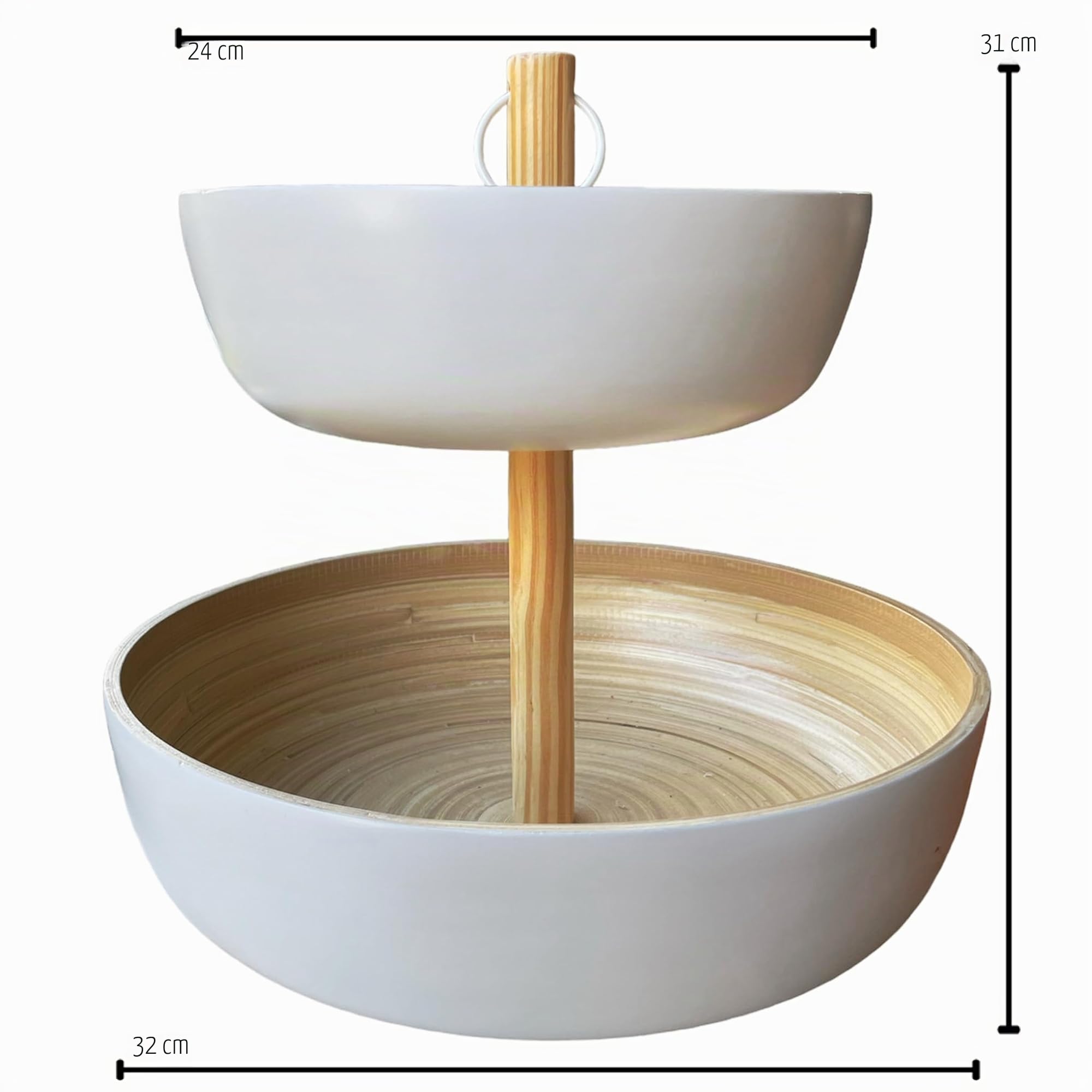 Tiali Frutero de bambú de 2 pisos – Madera para mucho espacio de almacenamiento – Cesta de fruta blanca de bambú natural para frutas frescas – Fruit Basket – Frutero moderno para toda la familia