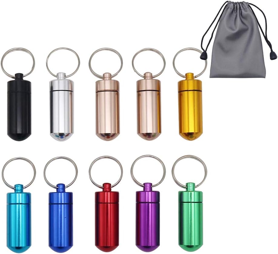 HRX Package Mini Keychain Pill Holder Waterproof, 10PCS