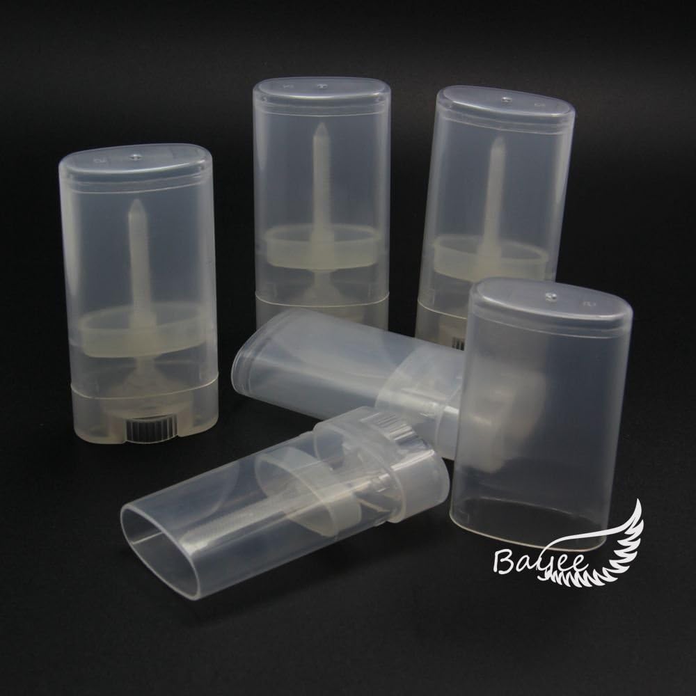 Bayee 10PCS Deodorant Mini Containers Empty Oval Lip Balm Tubes Transparent 15ml Mini
