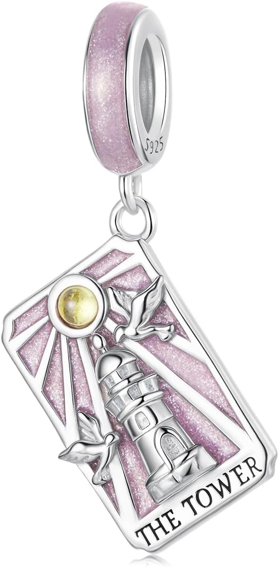 Tarot Card — The Tower Charm, Genuine 925 Sterling Silver Charm, Compatible with Pandora Bracelet, Gift Box Packaging