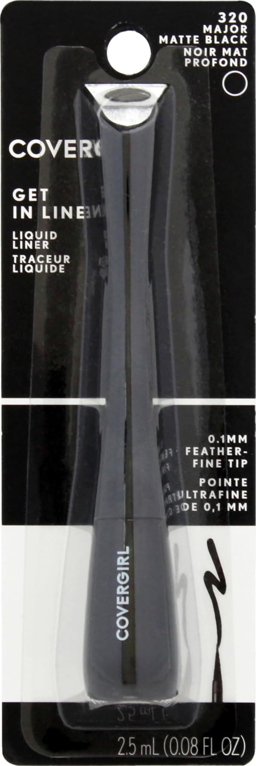 COVERGIRL Get In Line Liquid Eyeliner, Black Crystal, Long Lasting, 0.08 Ounces, Feather-Fine Tip, Contour-Grip Handle, Quick-Dry Liquid Eyeliner, Removes Easily