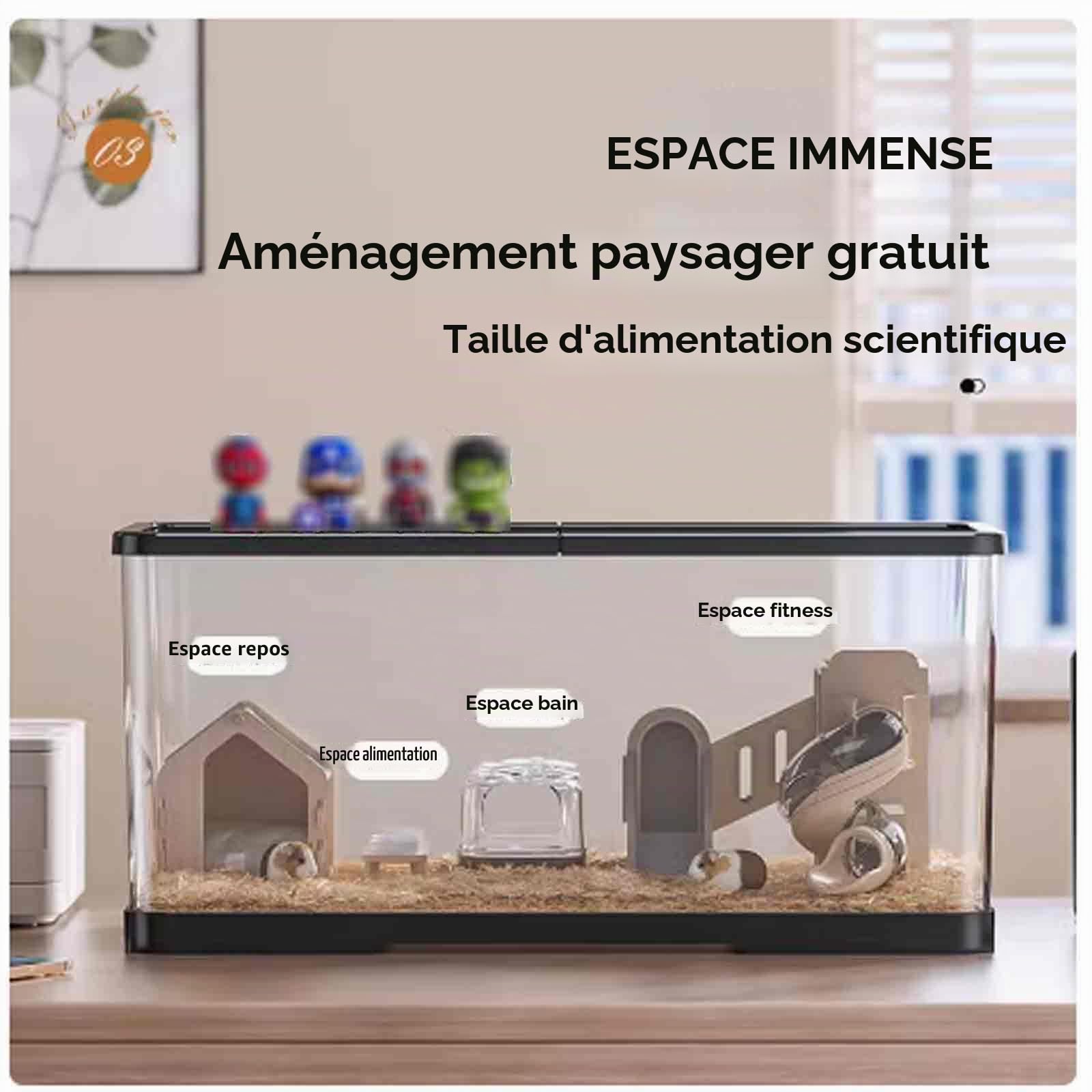 Cage Hamster Russe Plastique, Maison pour Hamster Confortable, Cage pour Hamster Panoramique à 360°, Matériau As, Conception D'aération, Cadre Intégré