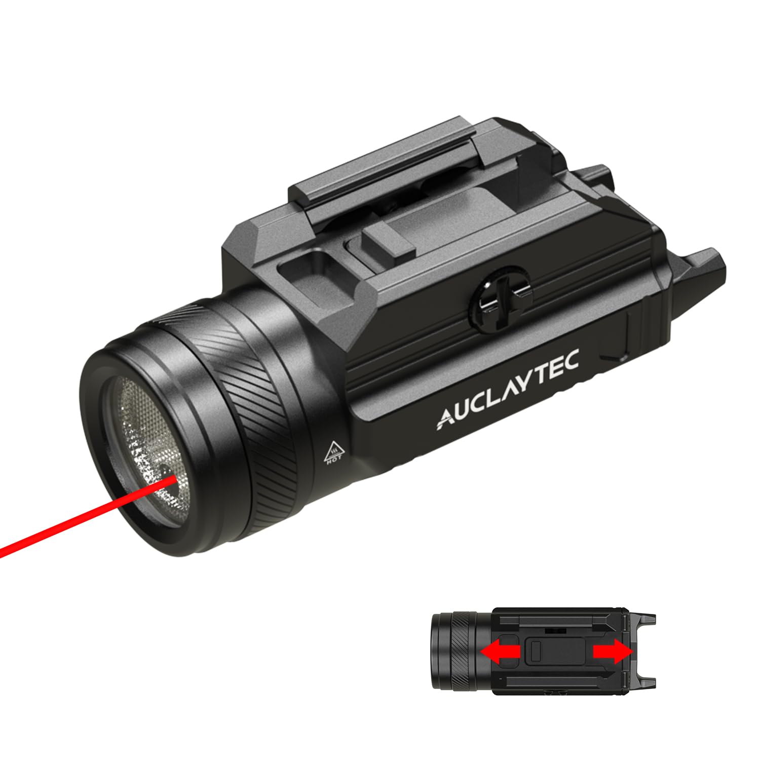 AUCLAYTEC 1200 Lumen Pistol Light Laser Combo Red Beam Tactical Flashlight, Pistol Flashlight Adjustable Slide Locating Keys for Picatinny