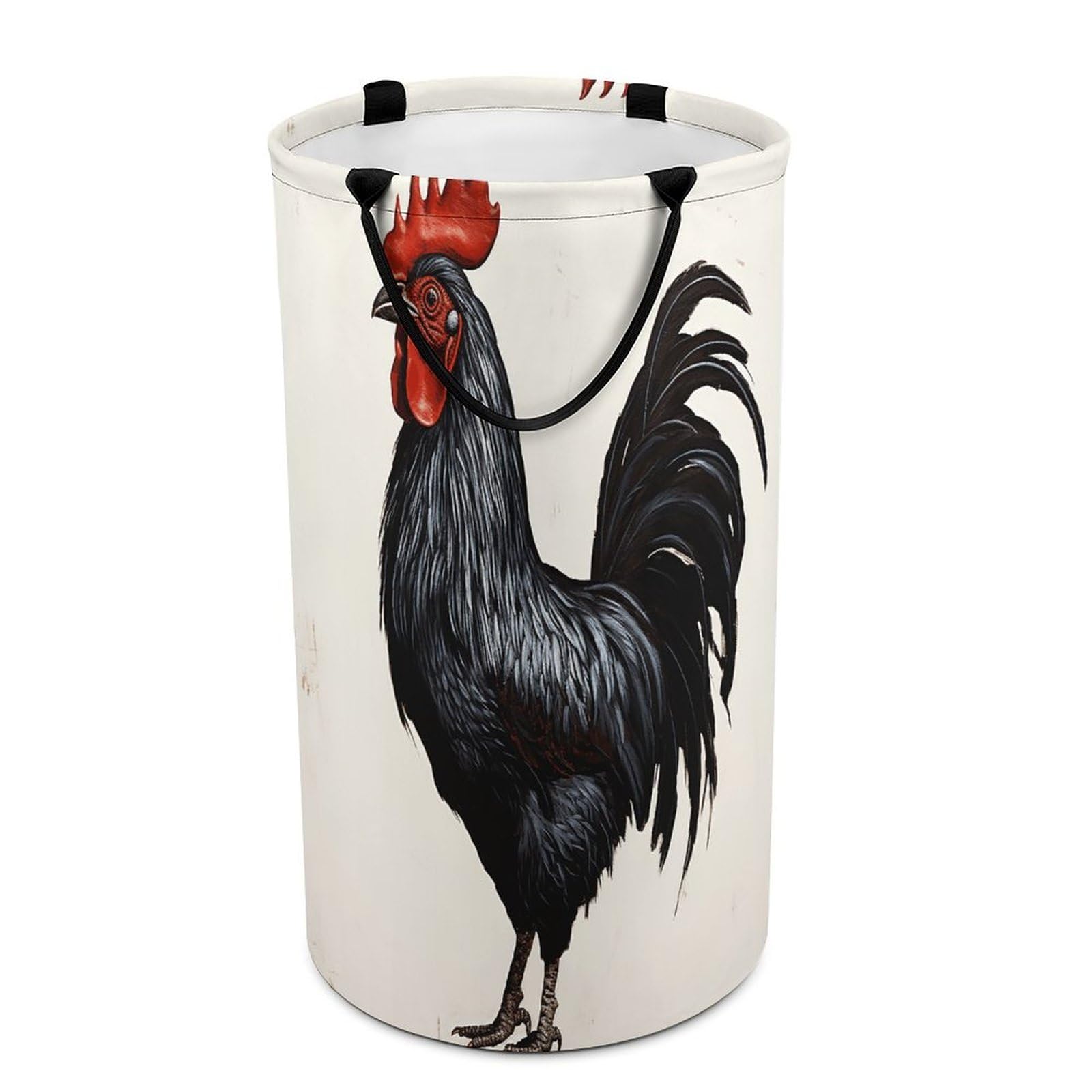 Black Rooster Laundry Basket Large Foldable Laundry Hamper with Handles Freestanding Collapsible Clothes Basket Waterproof Portable Dirty Clothes Hamper for Bathroom 86L