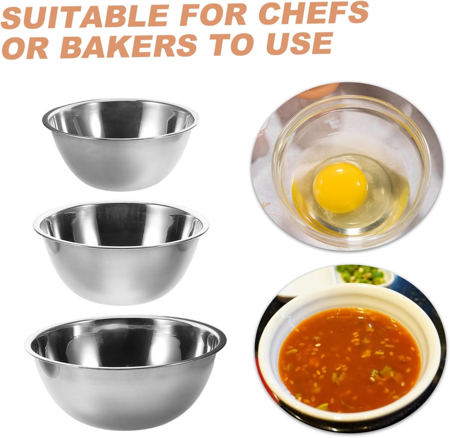 3pcs Stainless Steel Mixing Bowl Set Bowl for Baking Kneading Dough Mixing Ingredients Retro Basin