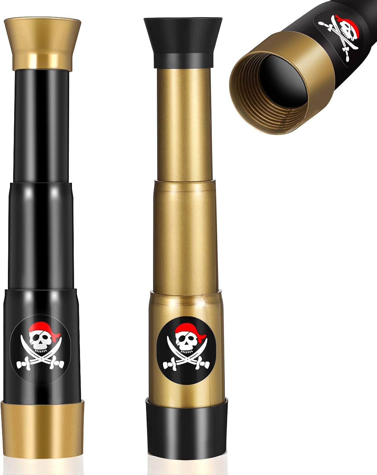 2 Pieces Plastic Pirate Telescope Toy Portable Adjustable Mini Retro Telescope Mini Plastic Pirate Captain Monocular Telescopes Toy for Party Favor Supplies, Bronze and Black