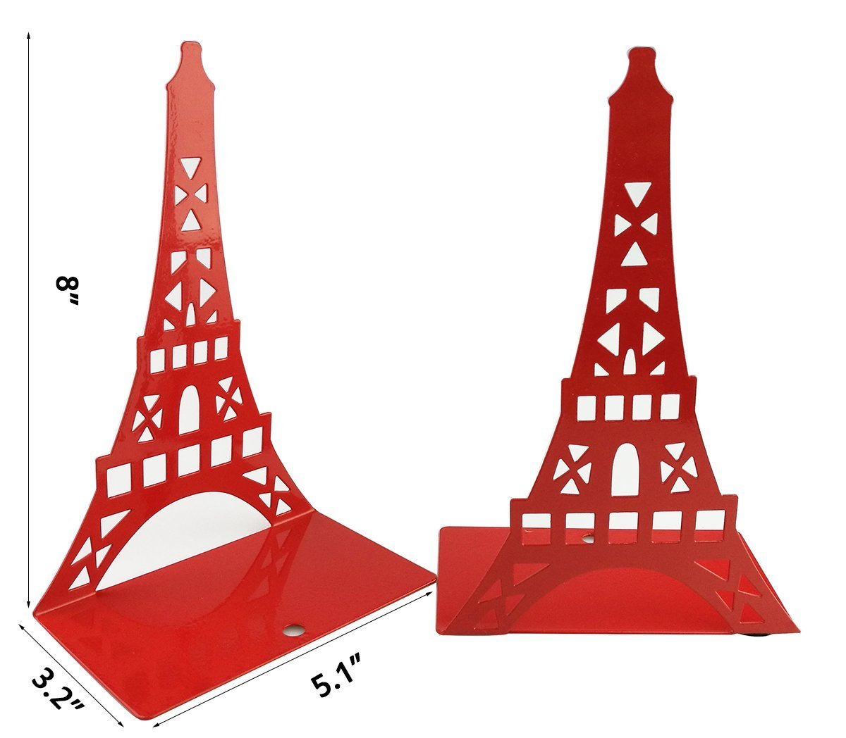 1 coppia di graziosi fermalibri decorativi a forma di torre Eiffel, per scaffali e scrivania, in metallo Red