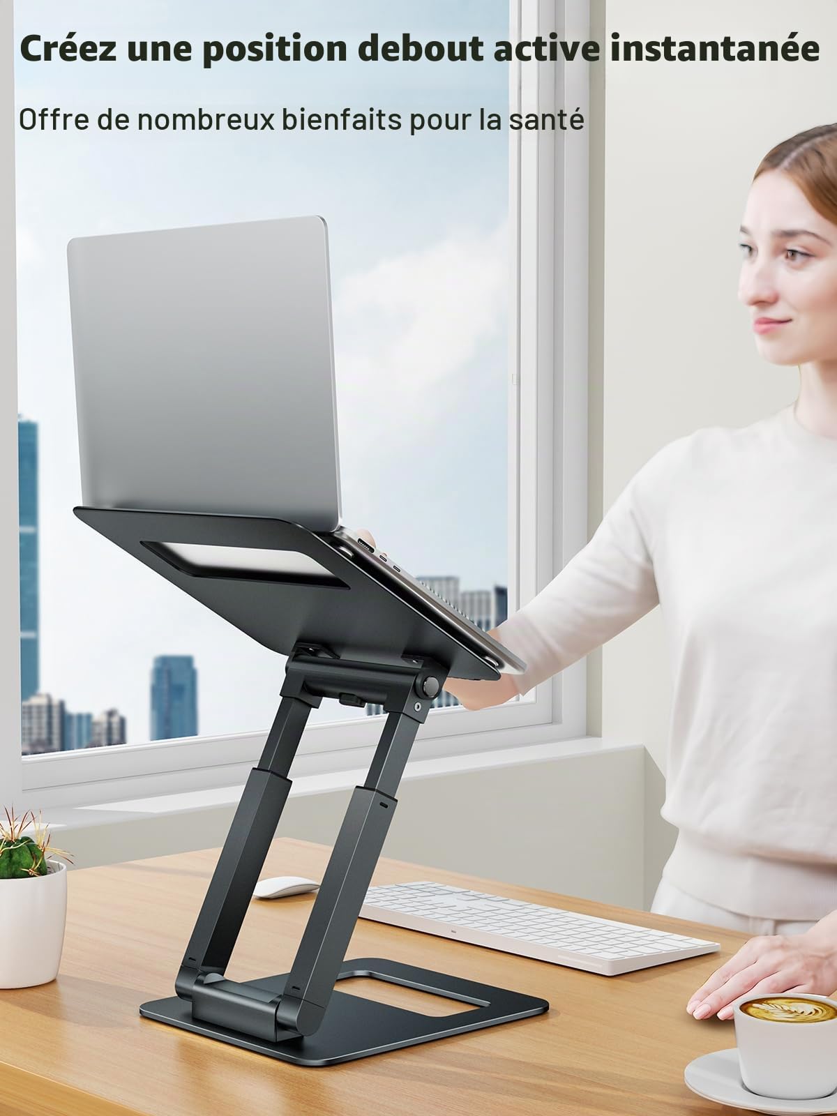 Tounee Support pour Ordinateur Portable, Support PC Ergonomique Hauteur Réglable de 2,1” à 21", pour Jusqu'à 22 Livres de MacBook,Toutes Ordinateur Portable 10-17 Pouces, Gris