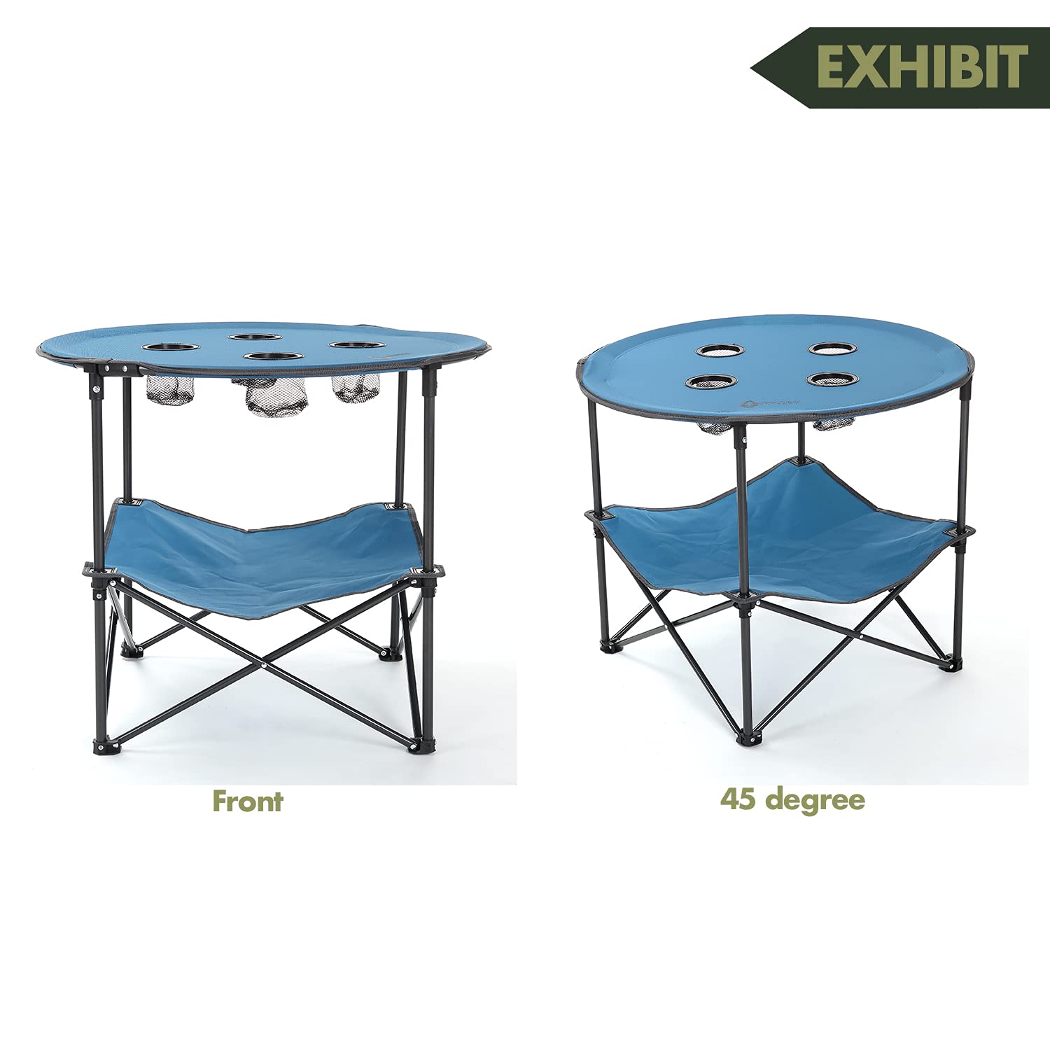 Arrowhead Outdoor Heavy-Duty Portable Folding Table, 4 Cup Holders, No Sag Surface, Compact, Round, Carrying Case, Steel Frame, High-Grade 600D Canvas, Lower Storage Area, USA-Based Support