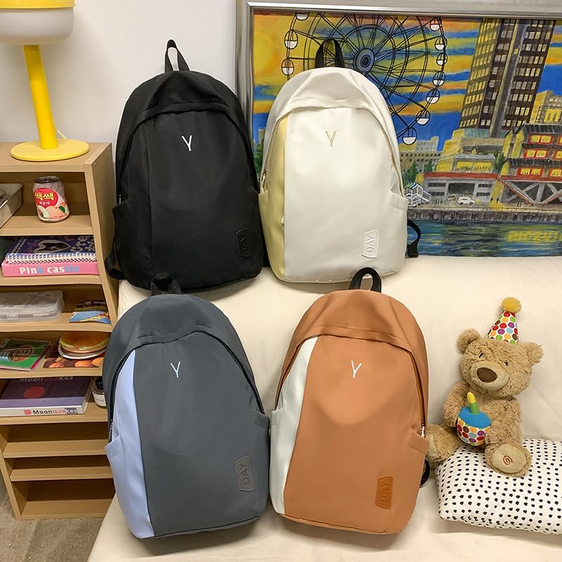 Color Block Nylon Backpack for Women, Large Capacity Casual Daypack with Breathable Straps and Multiple Pockets(Black)4