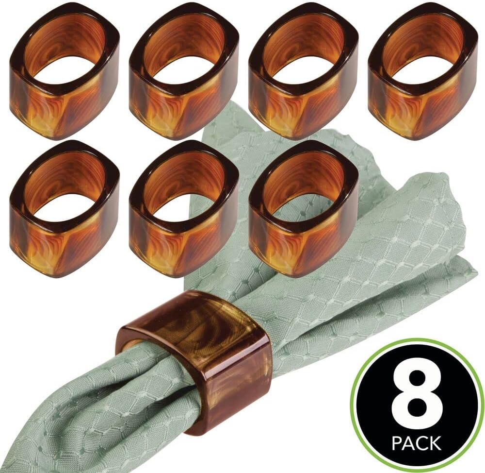 mDesign Modern Plastic Napkin Rings for Place Settings - Use at Home, Kitchen, Dining Room, Dinner Parties, Luncheons, Picnics, Holidays, Weddings, Buffet Table - 8 Pack - Tortoiseshell Brown