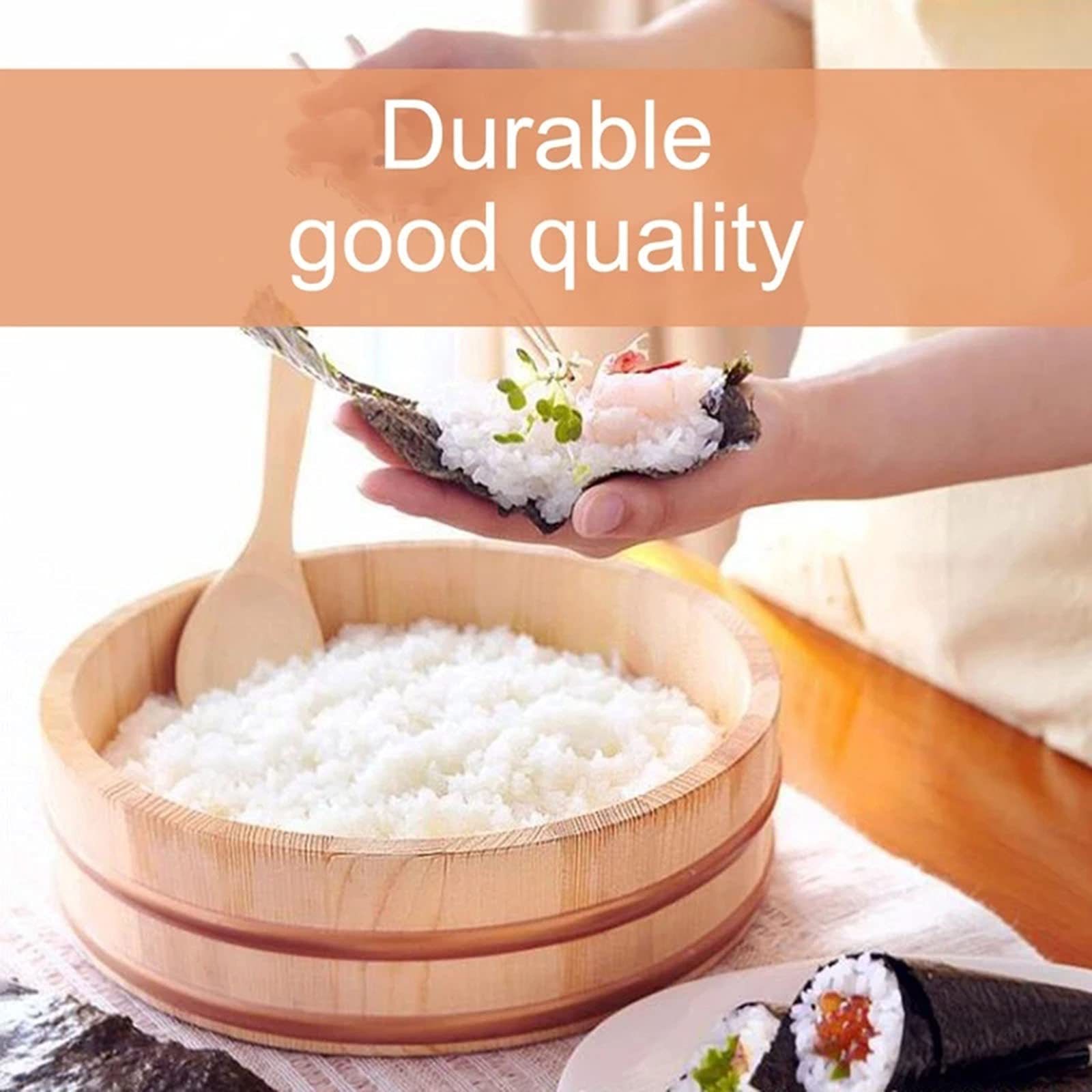 Hangiri Sushi Oke drewniana miska do mieszania ryżu z miedzianą taśmą, 5-częściowy zestaw do robienia sushi, 42 cm, japońskie akcesoria do gotowania sushi
