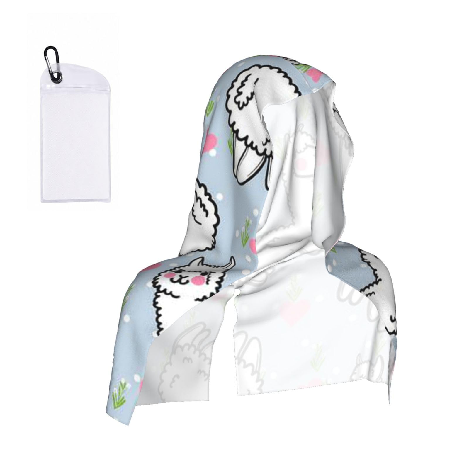 EZDLOWVBA Cartoon Alpaca Heart Print 2 Pack Cooling Hoodie Towels,Sports Headscarf, Neck Wrap Scarf,Breathable Cooling Towel For Neck And Face, Travel, Swimming, Training