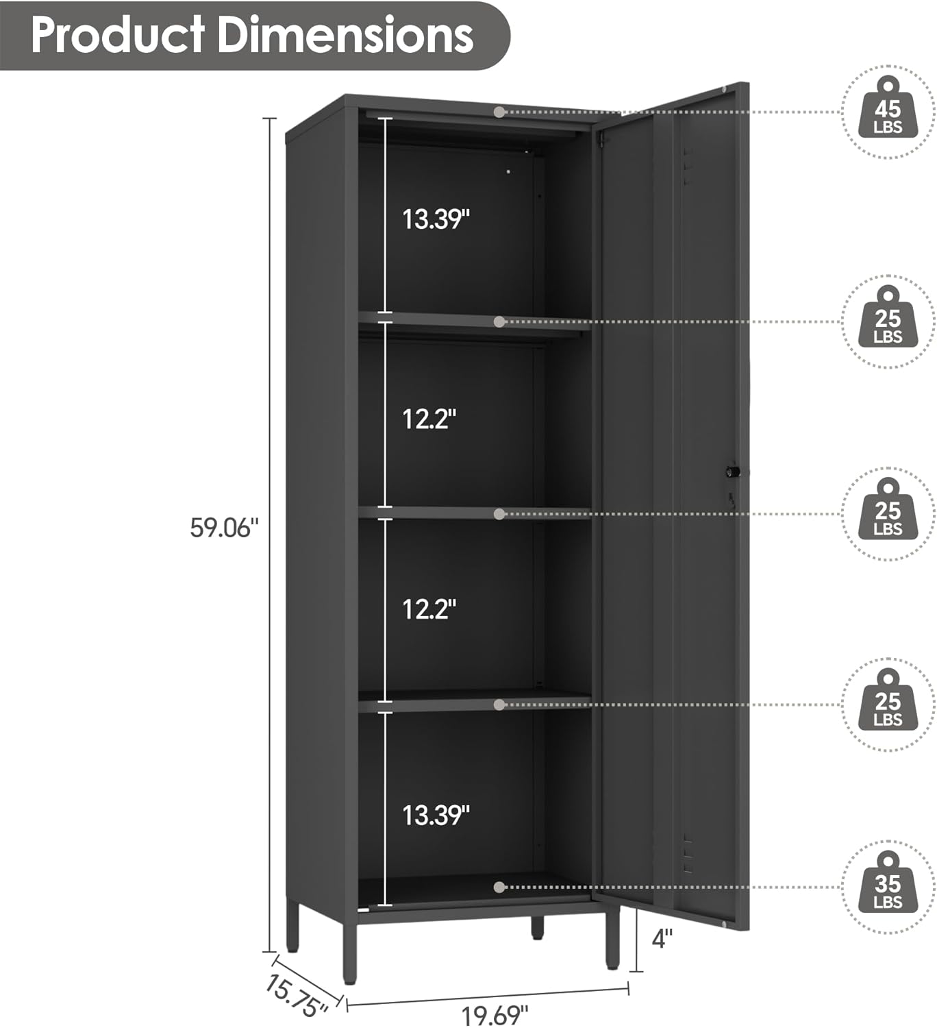 Metal Storage Cabinet Kitchen Pantry Cabinet for Bathroom Locking Storage Cabinet with Door and Removable Shelves (Black)