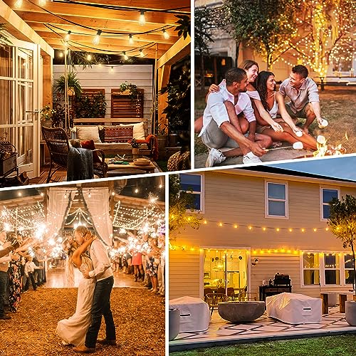 100FT Outdoor Solar String Lights with Remote, USB Rechargeable LED Patio Lights with 52 Timer Dimmable ST38 Edison Bulbs, Enhanced 5W Solar Panel Outside Hanging Lights for Porch Garden Deck Backyard