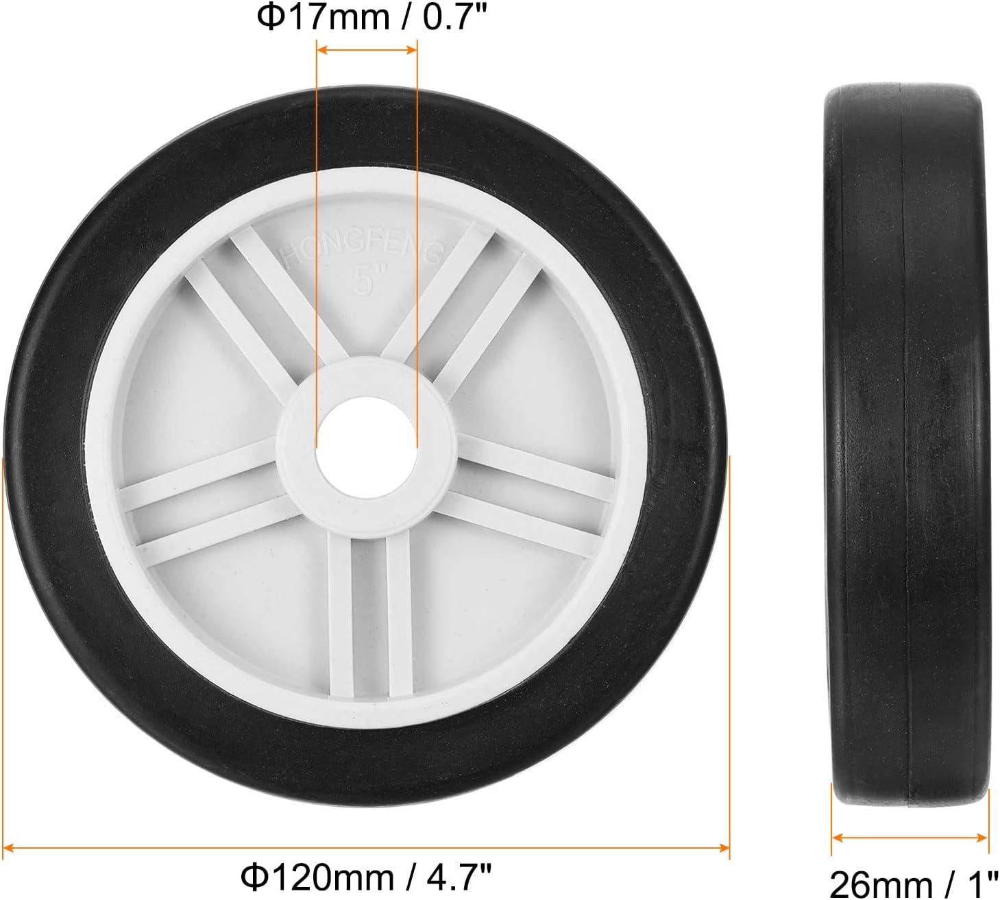PATIKIL 4.7" Air Compressor Wheels, 2 Pack Universal Air Compressor Wheel Replacement Part with Screw & Nut with 0.7" Dia. Hole for Easy Mobility