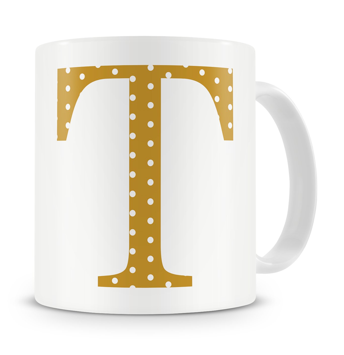givagift Letter “T” Mug – Letter T Mug, T Letter Mug, T Mug – Mug Gift/Present – Polka Dot Style – Modern/Cool/Trendy Style Mug (Gold)
