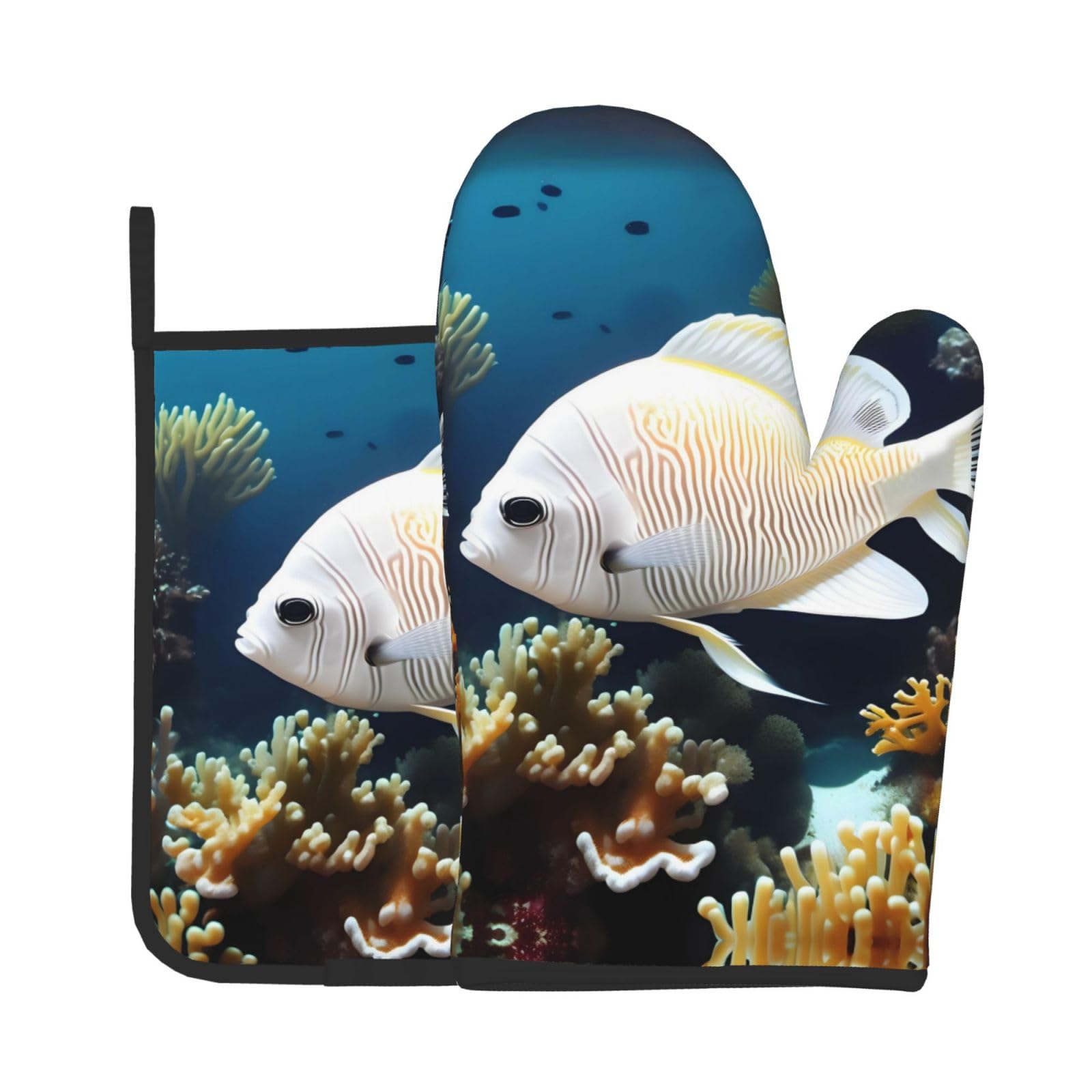 Oven Mitts and Potholders Set of 2 for Kitchen Baking Cooking GrayWhite-Golden Fish Thick and Durable