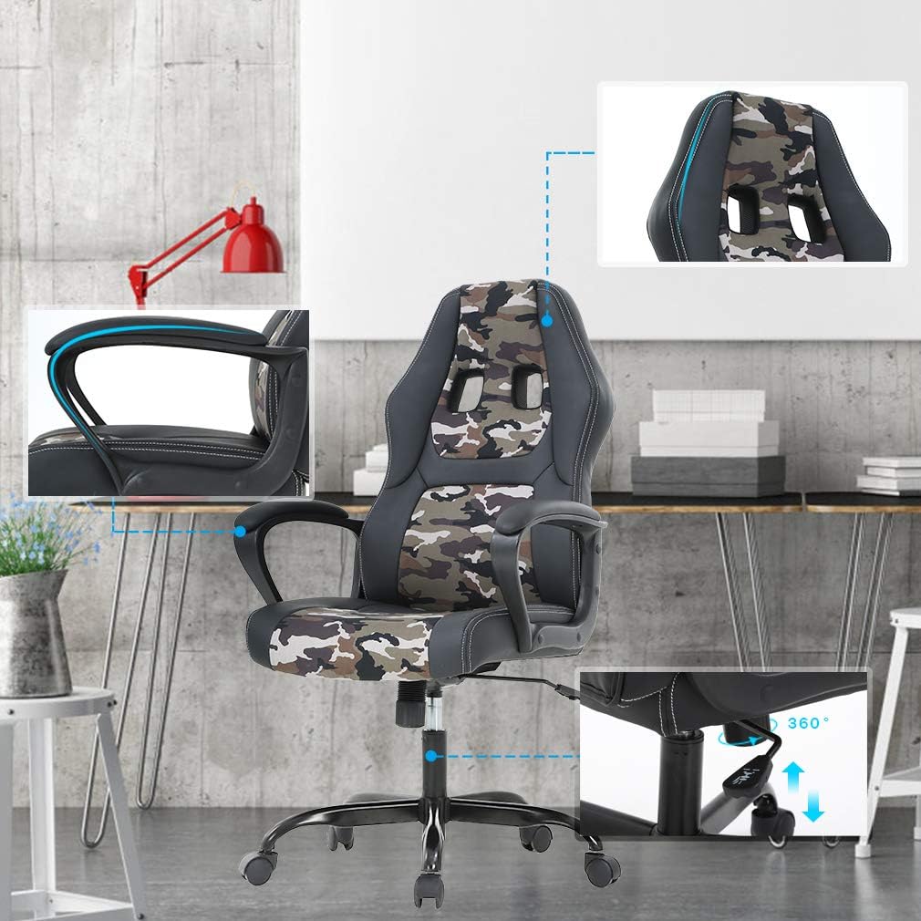 61F9Kql2oxL._AC_SL1010_ Office Chair PC Gaming Chair Cheap Desk Chair Ergonomic PU Leather Executive Computer Chair Lumbar Support for Women, Men (Camo)