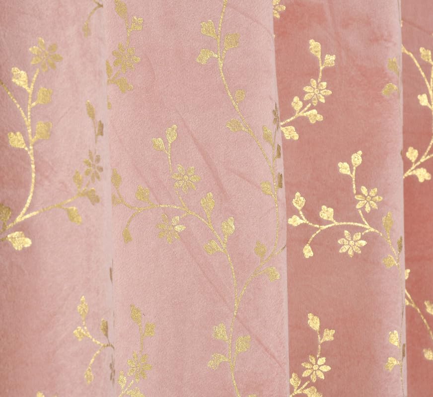 Image of Heavy Velvet Fabric Luxury Looks Room Darkening Floral Designer Curtains 6 Feet for Window, Pink, Pack of 2 Pieces