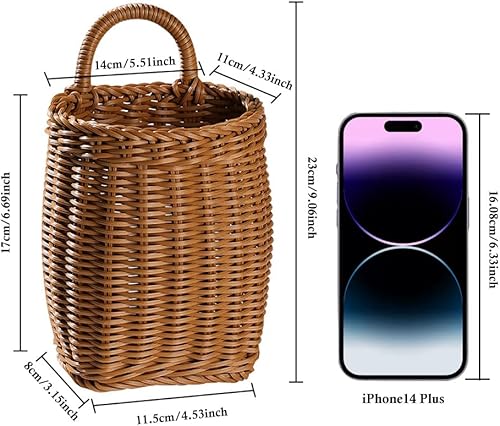 Miniatura 9 de Cesta de almacenamiento tejida colgante, cesta de pared colgante de mimbre artificial, cesta de almacenamiento portátil para colgar en la pared,