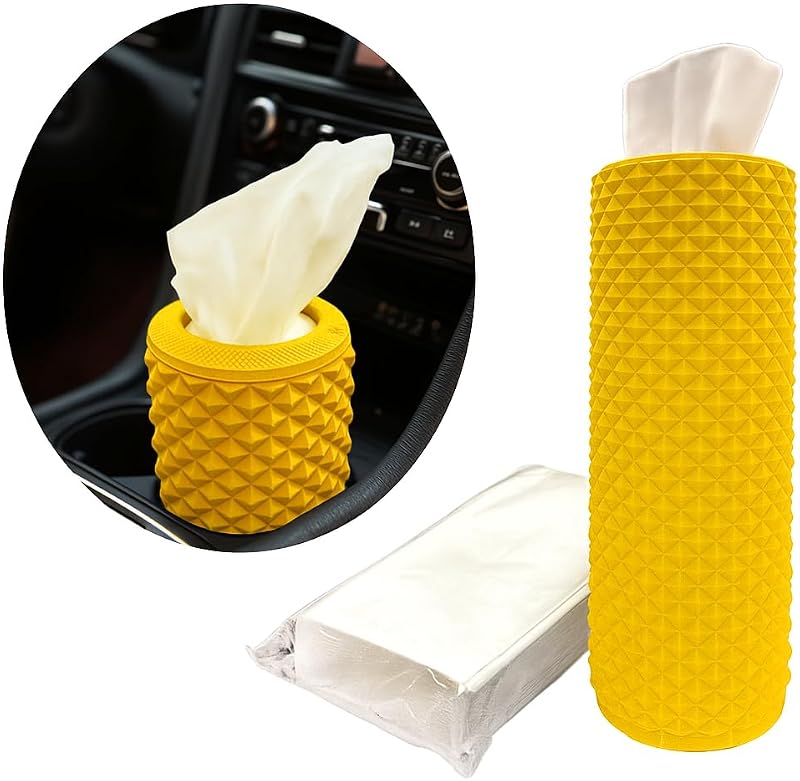 Porta-Lenços para Porta-Copos Automotivo I3DIDEA Amarelo-Limão com 1 Pacote de Lenços