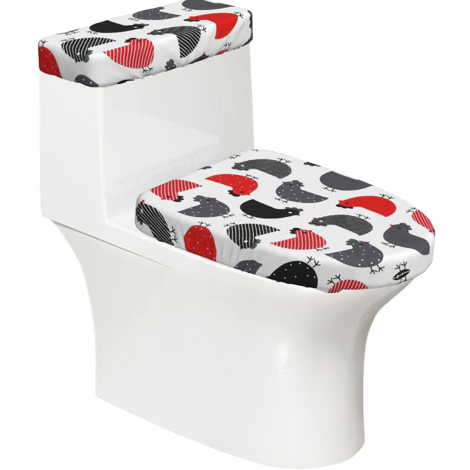Creative Cartoon Chicken Print Bathroom Decor Toilet Lid Cover And Tank Covers, Restroom Accessories Fits Most Round