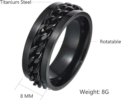 Miniatura 6 de Mens Fidget Rings Anxiety Spinner Rings for Men Classic Chain Rings for Women Teen Titanium Steel Ring