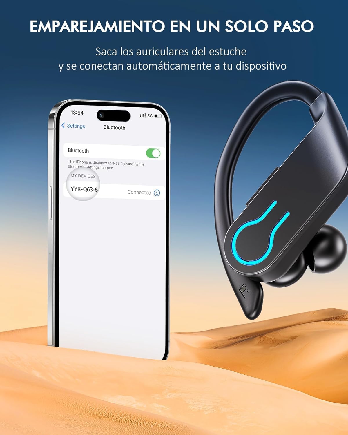 Paekole 2026 Auriculares Inalámbricos Deportivos, Auriculares Bluetooth 6.1 con Gancho, 120H Reproducción Pantalla LED, IPX7 Impermeable, 4 Micrófonos ENC Cancelación de Ruido Cascos Running