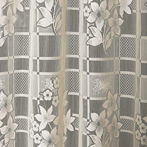 Image of Net Box Flower Design 9 ft Curtains for Long Door | Semi Transparent Living Room Curtain Panel | Pooja Room parde, 4x9 feet, Set of 2 Pcs, Cream