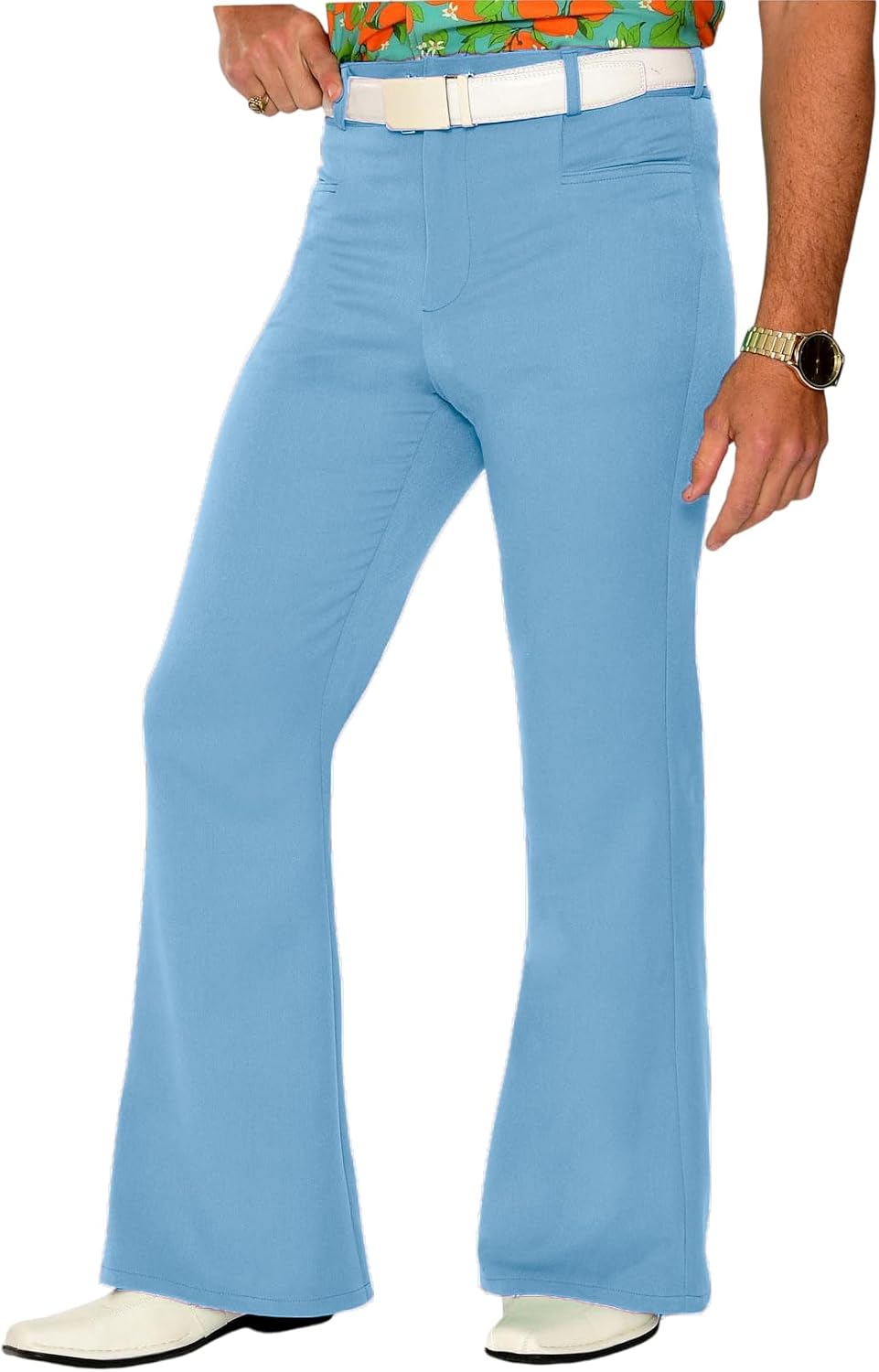 VENNYNG Men's 70s Disco Flare Pants Retro High Waisted Bell Bottom Trousers with Elastic Back Slight Stretch