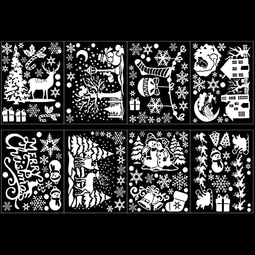 VEYLIN Xmas Window Clings Decoration, 141 Static Snow Flakes Stickers Merry Christmas Window Decals for Christmas Party Supplies (8 Sheets)