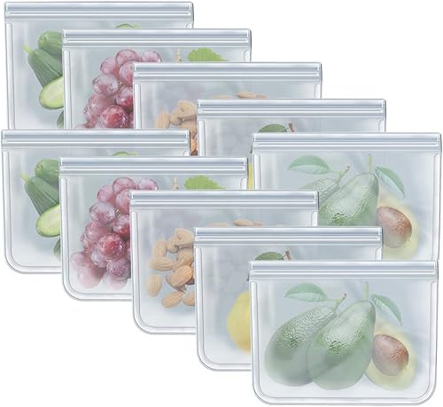 RLAVBL Paquete de 10 bolsas de congelador de cuarto de galón, bolsas reutilizables para almacenamiento de alimentos para verduras, líquidos,