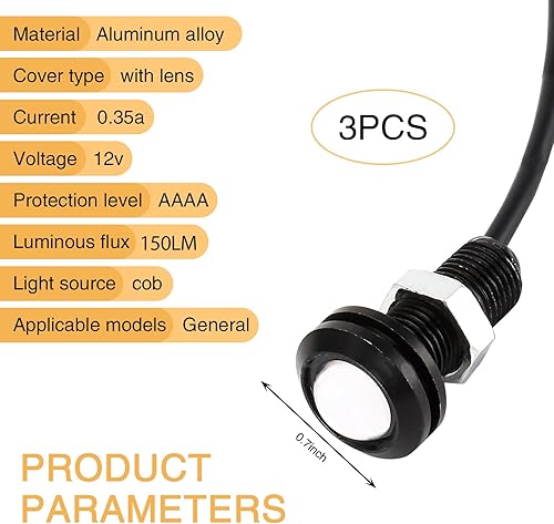 Miniatura 2 de Yumfugu 3 luces LED de ojo de águila para automóvil, chip COB de 0.709 in, 6500 K, 150 lúmenes, Plug and Play, carcasa de metal de alta