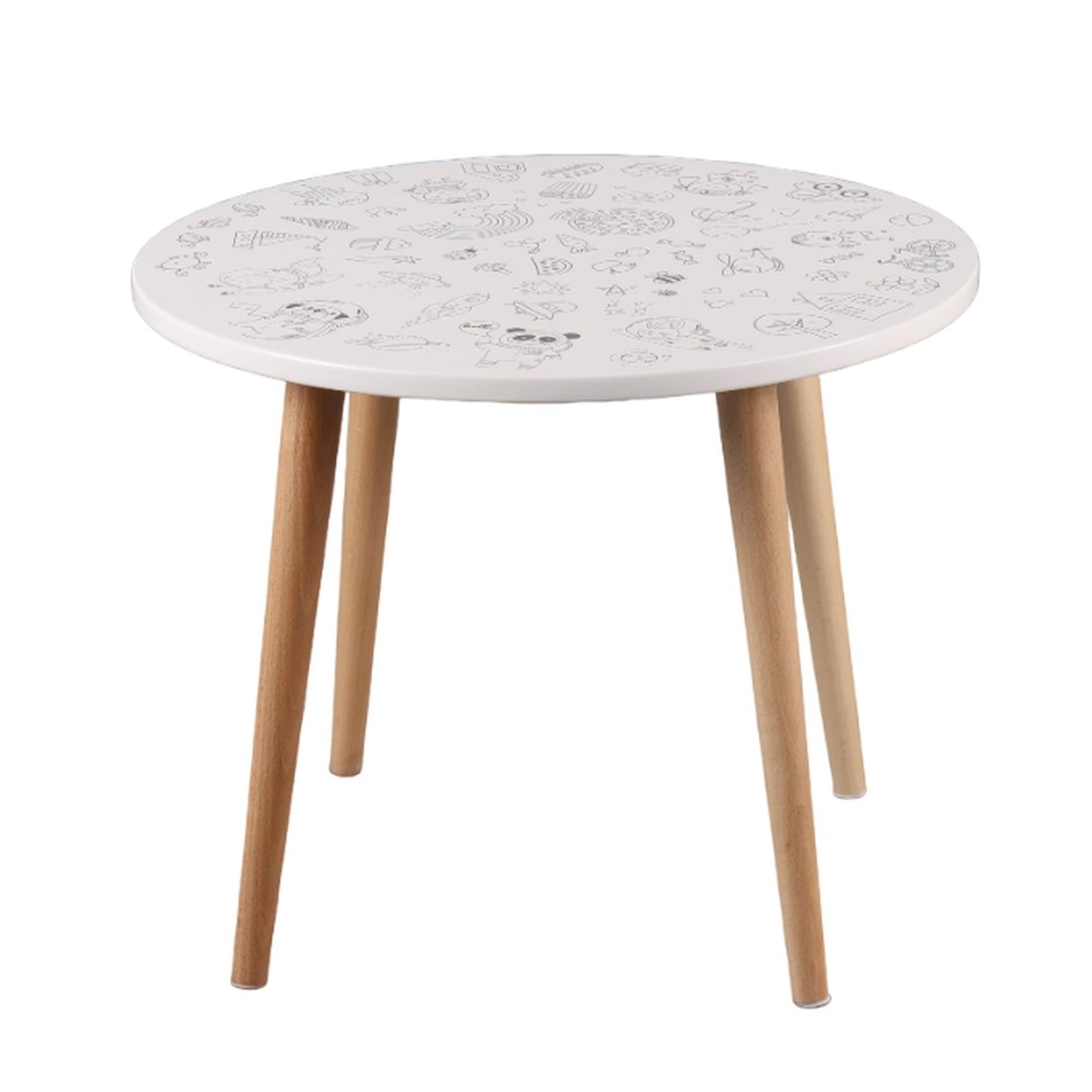 ARANAZ S.L. MANUFACTURAS DE LA MADERA Stół "Malowanie" z rysunkami i nogami sosnowymi, biały, 50x50x40