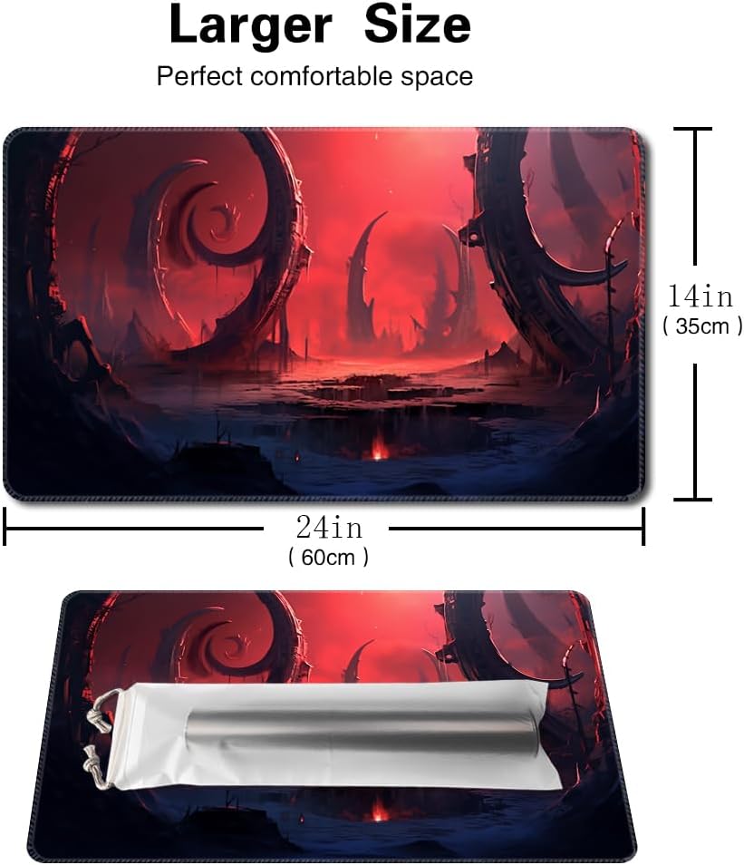 MTG Playmat Size 24x14in Free Storage Bags Non-Slip Backing Printing, Ideal for Card Game Enthusiasts TCG Playmat Mouse Pad (The Boiling Abyss,No with Zone)