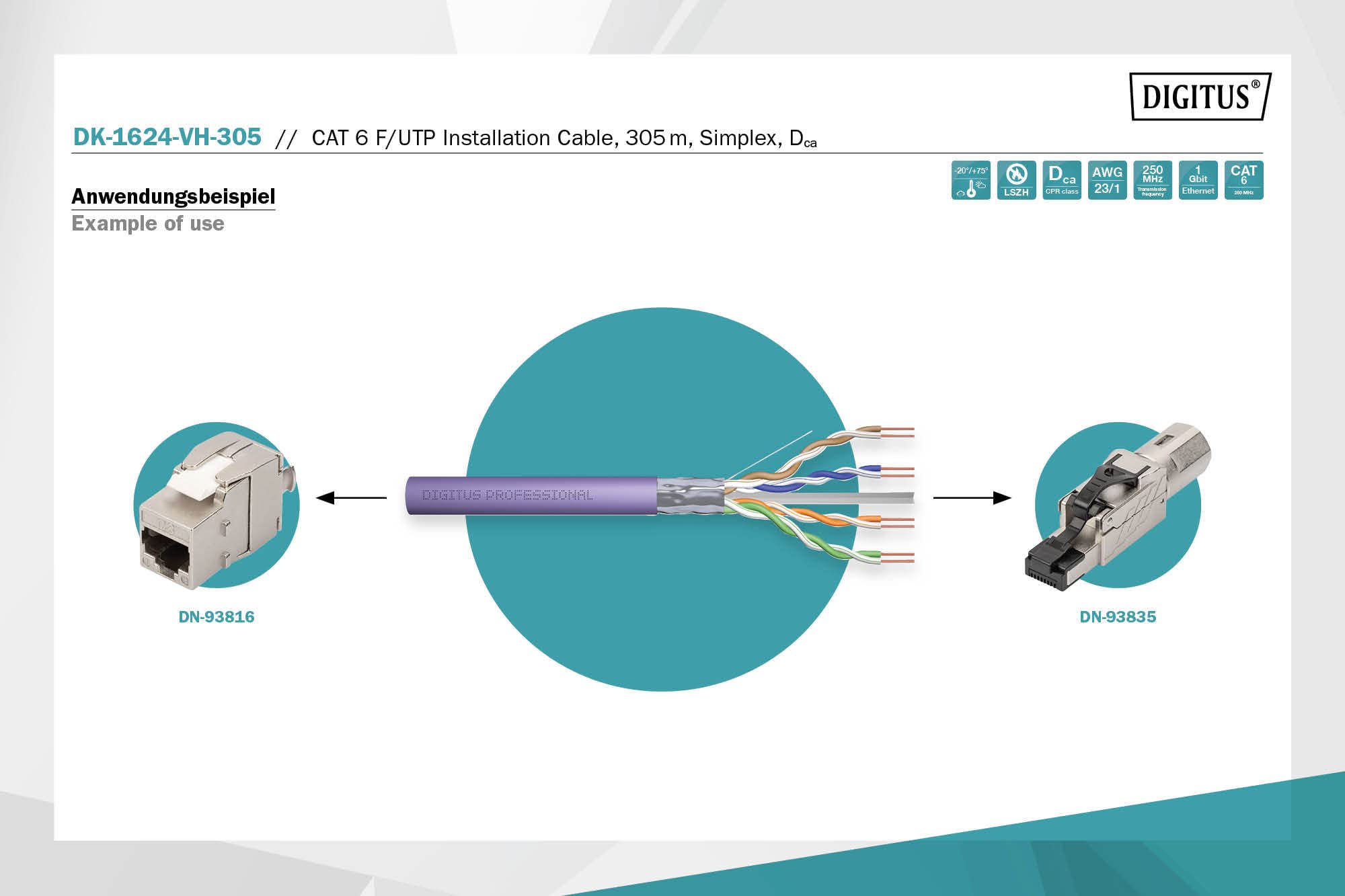 DIGITUS 305 m Cat 6 Netzwerkkabel - F-UTP Simplex - BauPVO Dca - LSZH Halogenfrei - 250 MHz Kupfer AWG 23/1 - PoE+ Kompatibel - LAN Kabel Verlegekabel Ethernet Kabel - Violett