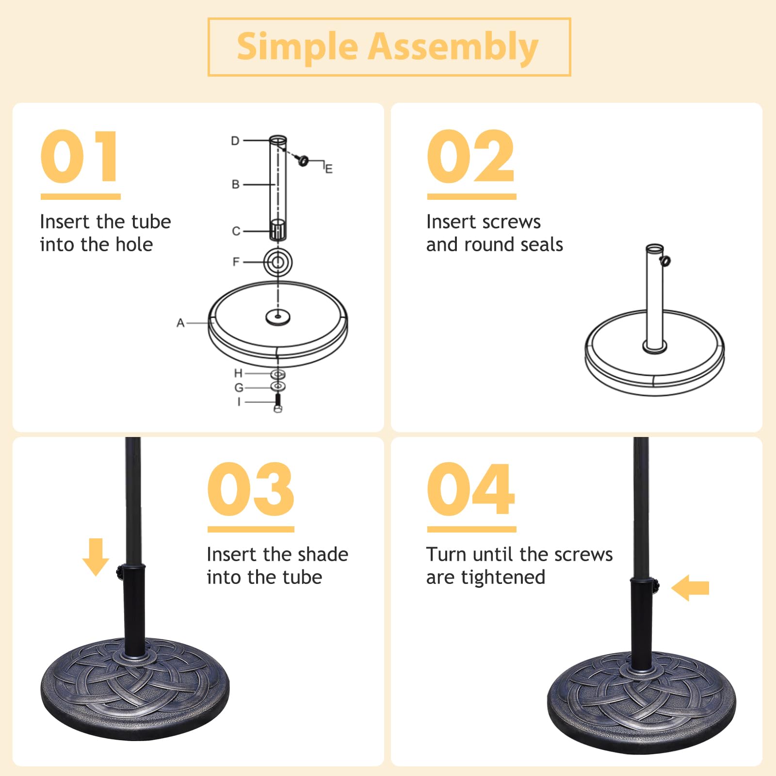 Base Ombrellone Con Rotelle Da Esterno 23kg, Supporto Rotondo Per Ombrellone Con Diametro Palo 38 48 Mm