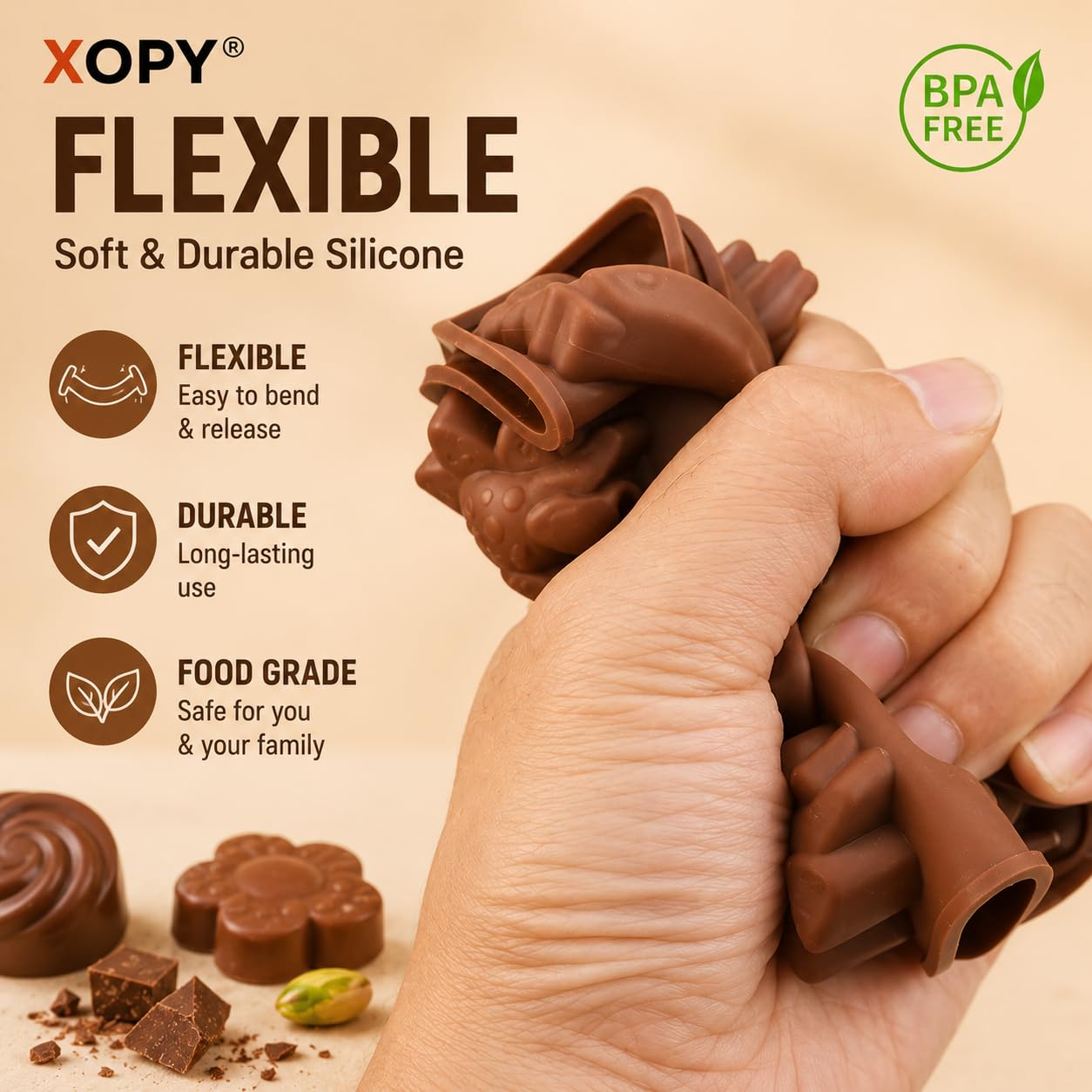 Silicone Chocolate Mould - 15 Cavities, 5 Shapes -2 Silicone Chocolate Mould - 15 Cavities, 5 Shapes -2