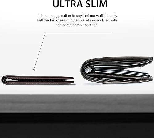 Miniatura 2 de GSOIAX Billetera delgada para hombre con bloqueo RFID, carteras plegables para hombres, minimalista, de piel auténtica, fibra de carbono, tarjetero
