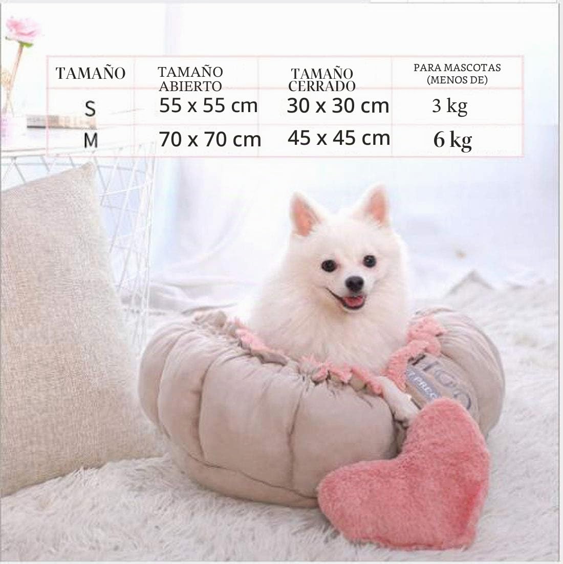 Cama y alfombrilla para perros pequeños para perros y gatos rosa redondo PTW05 (M)