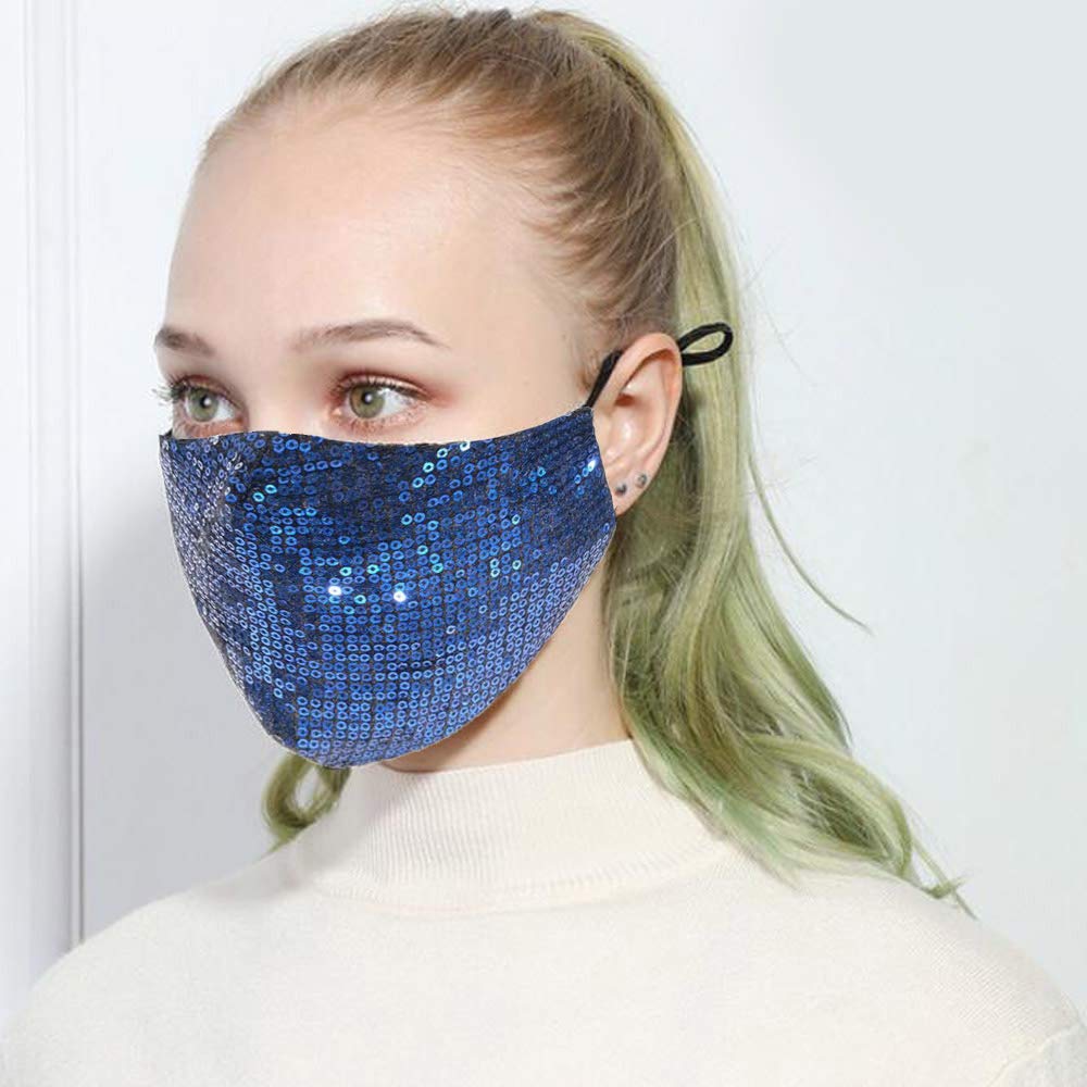 Sparkly Sequin Mask Halloween Masquerade Party Mask Nightclub Face Mask Fashion BlingBling Decoration Mask Jewelry for Women and Girls (Blue)