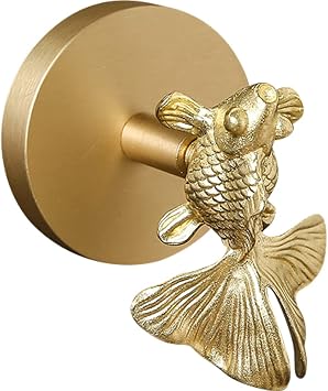 WAYUTO Brass Wall Hooks Heavy Duty for Hanging Metal Vintage Coat Hooks Wall Mounted Door Hook Rack Decorative Pegs for Hanging Bag Key Towel or Purse Goldfish