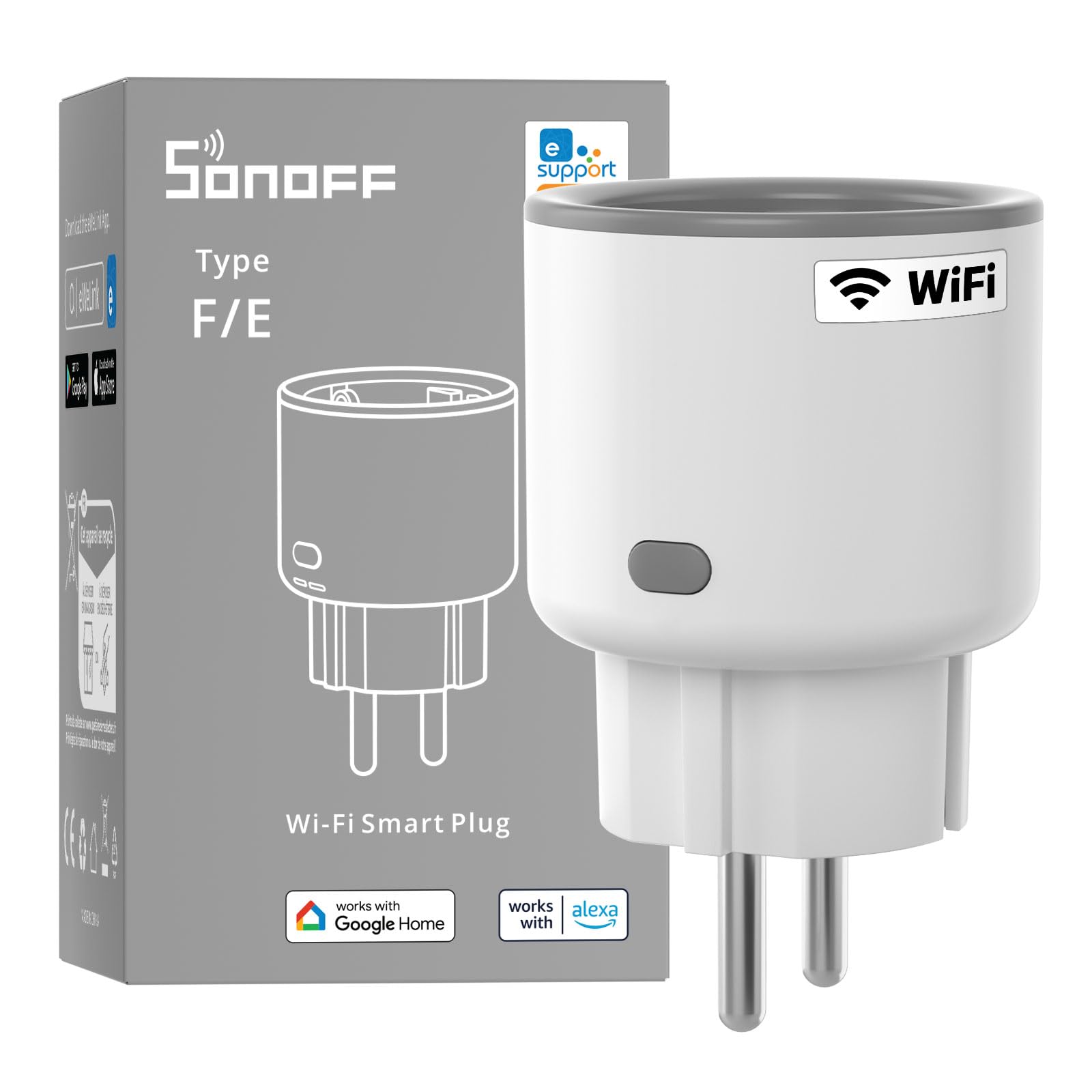 SONOFF S60TPF (DE Type) Prise Intelligente WiFi 16A, Prises de Courant, Contrôle à Distance et Programme de Temps via eWeLink APP, Compatible avec Alexa/​Google Home, 16A/​4000W, 2.4G WiFi