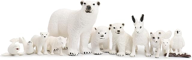 TMORU Polar Animal Figurines Set, Realistic Arctic Animal Figurines, Polar Bear Habitat Project, Set of 11