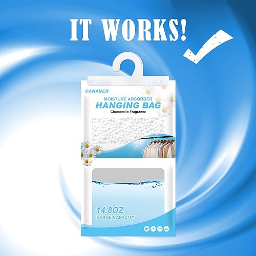 Miniatura 4 de CANAGER Absorbedor de humedad colgante, bolsas deshumidificadoras colgantes para armario, dormitorio y cocina, aroma fresco, 5 paquetes, absorben la